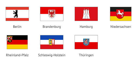 Beteiligte Bundesländer mit Flaggen: Berlin, Brandenburg, Hamburg, Niedersachsen, Rheinland-Pfalz, Schleswig-Holstein, Thüringen