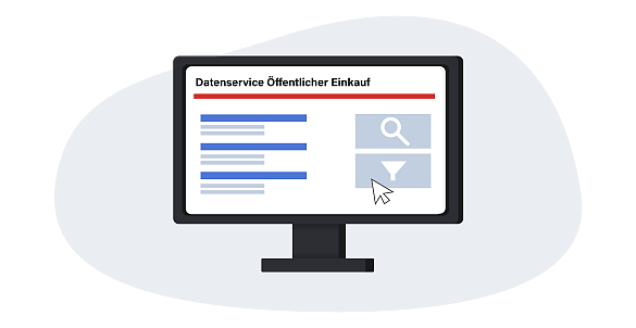 Bildschirm mit der symbolischen Darstellung des Onlinedienst Datenservice Öffentlicher Einkauf