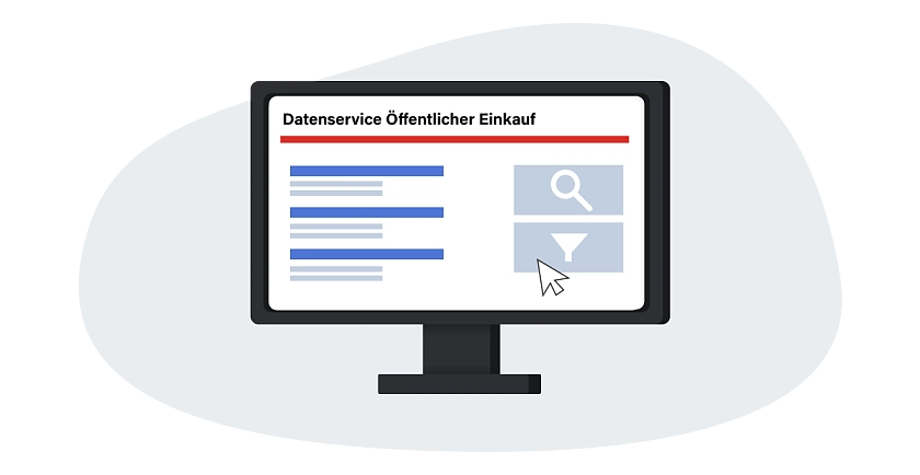 Bildschirm mit der symbolischen Darstellung des Onlinedienst Datenservice Öffentlicher Einkauf