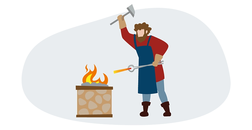 Grafik, die einen Schmied beim Arbeiten zeigt