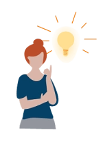 Gezeichnet: Eine Frau rechts daneben ein Glühbirnensymbol
